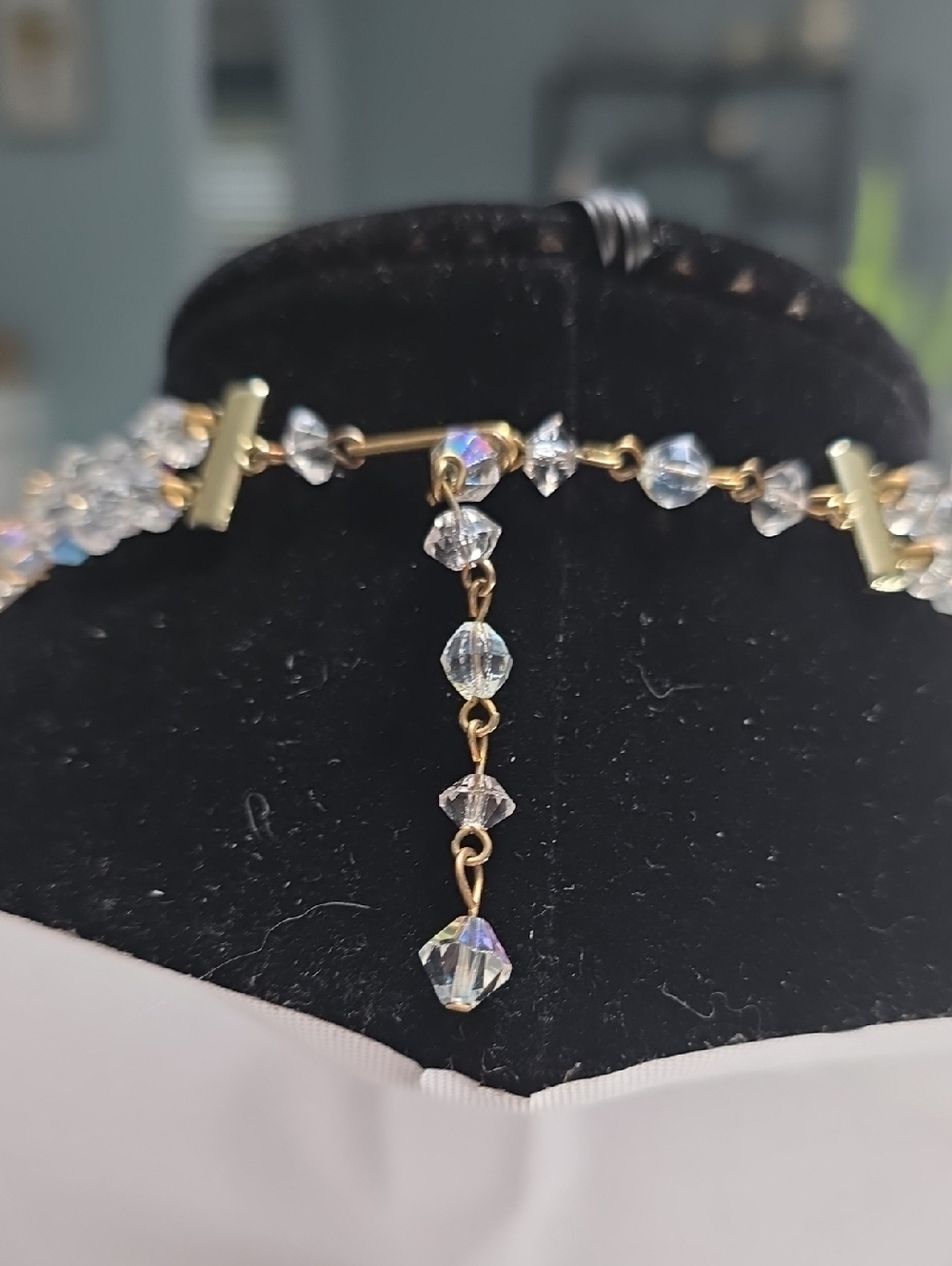 Crystal Drop Choker Necklace - Iridescent Clear and Gold